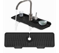 Silicone Faucet Mat for Kitchen Sink, Sink Splash Guard with 7° Slope | Foldable Snap Lock Cuttable Opening, Fast Draining for Kitchen Bathroom Countertop Use