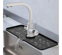 Silicone Faucet Splash Guard, 18” x 6.3” Faucet Water Catcher, Longer Silicone Sink Mat, Faucet Handle Drip Catcher Tray for Kitchen Countertop and Bathroom Sink Protectors (Black)