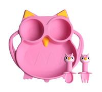 Silicone Feeding Set - Suction Plates for Babies | Owl Divided Placemat Dish, Owl Suction Plates and Bowls Set, Microwave and Dishwasher Safe Silicone Set with Spoon and Fork for Kids