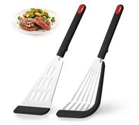 Silicone Fish Spatula Turner Set of 2,2-in-1 Heat Resistant Silicone Slotted Fish Spatulas for Nonstick Cookware,Flexible Thin Stainless Steel Slotted Fish Turner Spatula Flipper for Fish,Egg,Pancake