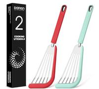 Silicone Fish Spatula Turner Set of 2, Thin Slotted Spatulas Turner for Nonstick Cookware,Heat Resistant Flexible Stainless Steel Kitchen Cooking Spatula Flipper for Fish, Egg, Pancake