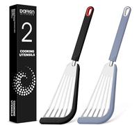 Silicone Fish Spatula Turner Set of 2, Thin Slotted Spatulas Turner for Nonstick Cookware,Heat Resistant Flexible Stainless Steel Kitchen Cooking Spatula Flipper for Fish, Egg, Pancake (BG)