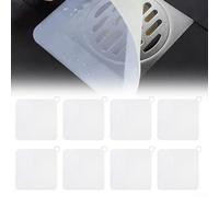 Silicone Floor Drain Cover Pads, 8-Pack 14.7 x 14.7 cm Square Water-Resistant Drain Protectors for Kitchen, Bathroom, Toilet, Prevents Clogs(White)