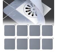 Silicone Floor Drain Cover Pads, 8-Pack 14.7 x 14.7 cm Square Water-Resistant Drain Protectors for Kitchen, Bathroom, Toilet, Prevents Clogs(Gray)