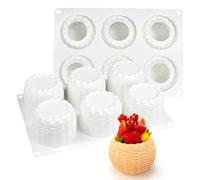 Silicone Flower Basket French Mousse Cake Fondant Mold Chocolate Baking Mould, 6 Hole Pudding Cup, Non-Stick Cupcake Dessert Ice Cube Tray Soap Making Molds Jelly Candy DIY Wax Sugar Craft Decor
