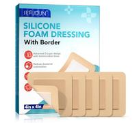 Silicone Foam Dressing 4"x4" - Extra Thin Sterile Wound Bandage with Gentle Silicone Adhesive Border, Superficial Wound Care, Faster Heealing,Waterproof Breathable Ultra Absorbent & Soft Pads(5 Packs)