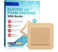Silicone Foam Dressing with Adhesive Border 4''x4'' | Waterproof Wound Care Bandage | High Absorbency Breathable Gentle for Sensitive Skin, 5 Pack