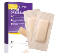 Silicone Foam Dressing with Border 5x10cm Waterproof Silicone Wound Bandage Absorbent for Ulcers Sores 5Pcs