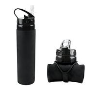 Silicone Foldable Water Bottle 600ml Capacity Leakproof Collapsible Water Bottle BPA Free Silicone Cycling Bottles Ultralight Roll Up Sport Water Cup for Gym Outdoor Travel Hiking Camping (Black)