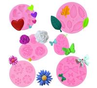 Silicone Fondant Flower Moulds, 6PCS Chocolate Rose Bow Heart 3D Mini Icing Cake Daisy Leaf Butterfly Moulds for Birthday Party Decoration DIY Wax Melts Cake Topper Soap Candy Jelly Craftsmanship