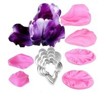 Silicone Fondant Moulds Petal Leaf Veiner Stainless Steel Cutter Set,Cake Decorating Gum Paste Flower Silicone Mould Sugarcraft Flower Veining Mold Making Tool (Set F)