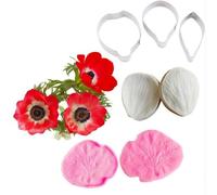 Silicone Fondant Moulds Petal Leaf Veiner Stainless Steel Cutter Set,Cake Decorating Gum Paste Flower Silicone Mould Sugarcraft Flower Veining Mold Making Tool (Set G)