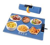 Silicone Food Warming Mat, Electric Silicone Warming Tray with 6 Temperature 5 Timer & Safety Lock, Rollable & Portable Food Warmer Mat for Kitchen Buffet Server Heating Tray, 65 x 38 x 2cm (Blue)