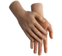 Silicone Foot fake feet 2pc Hand Model,Realistic Male Hand Life Size Male Model Hand for Showing Jewelry Nail Art Practice Halloween Costume (Wheat, A Pair Hand-with Skeleton)