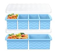 Silicone Freezer Molds for Soup with Lid, 1-Cup & 2-Cup Large Ice Cube Trays Food Storage Containers for Meal Prep, Freeze 500mL/250mL/125mL Portions - 2 Pack