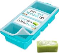 Silicone Freezer Tray With Lid - Soup Freezer Container molds - Large Ice Cube Tray- makes 8 perfect 1 cup portions cubes, 1-Pack Freezer Storage Food Soups & Meal Prep - Oven & Dishwasher -Safe