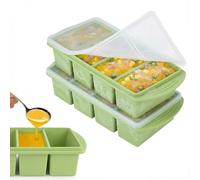 Silicone Freezer Trays with Lids, 1-Cup Soup Container Style Ice Cube Trays for Meal Prep, Soup, Sauce,Oven Safe, Stackable, Ideal for Frozen Broth, Leftovers & Meal Prep, BPA Free 2 Pack (Green)
