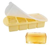 Silicone Freezing Tray with Lid, 1000ML Extra Large Ice Cube Tray Soup Freezer Containers 4-Compartment Food Storage Container Trays for Storing Food Soup, Meal Prep, Broth, Butter, Sauce (Yellow)