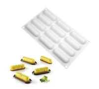 Silicone French Mousse Cake Mold 3D Bakeware DIY Chocolate Soap Candle Mold, 12 Holes Elliptical Sandwich Mold