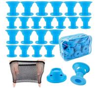 Silicone Hair Rollers Heat-Free Styling, Silicone Spiral Curling Iron, 40 Pack (20 Large + 20 Small), Suitable for Travel, Dates, Dances (curling iron,blue suit)