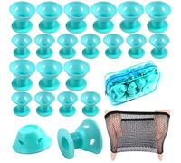 Silicone Hair Rollers Heat-Free Styling, Silicone Spiral Curling Iron, 40 Pack (20 Large + 20 Small), Suitable for Travel, Dates, Dances (curling iron,light blue suit)