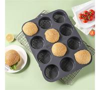Silicone Hamburger Bun-Mold,12 Cavities Silicone Hamburger ,Non-Stick Perforated Burger Bread-Mold For Microwave, Oven, Fridge