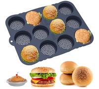 Silicone Hamburger Bun Mold, 8/12 Cavity Non-Stick Egg Muffin Baking Pan, Reusable Burger Bread Tray, Easy to Release Burger Bun Maker Dishwasher Safe for Homemade Hamburger Buns(12 holes,grey)