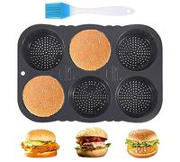 Silicone Hamburger Bun Mold,Hamburger Bun Pan 6 Cavity,Non Stick Baking Pans with Oil Brush,Reusable Flexible Egg Muffin for Baked Cakes, Brownies, Mini batters, Chocolate, Egg Muffins (6 Cavity)