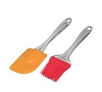 Silicone Handheld Kitchen Utensils Spatula & Heat Resistant Basting Pastry Brush Set Multicolour, Spread Oil Butter Sauce Marinade Meat for BBQ Grill, BPA Free & Dishwasher Safe 2 Piece