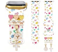 Silicone Heart-Shaped Printed Band Compatible with Apple Watch Bands Women 40mm 41mm 38mm 42mm 44mm 45mm 46mm 49mm, Soft Silicone Straps with Charms for iWatch Series 11 10 9 8 7 6 5 4 SE/Ultra 3 2 1
