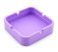 Silicone Heat Resistant Ash Tray - Unbreakable & Washable Ashtray for Outdoor, Restaurant, Indoor and More (Purple Square)