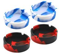 Silicone Heat Resistant Ash Tray - Unbreakable & Washable Ashtray for Outdoor, Restaurant, Indoor and More (4 Pack - Red & Blue)
