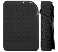 Silicone Heat Resistant Mat for Curling Irons, Hair Straightener, Flat Iron, Curling Iron, Multifunctional Non-Slip Mat Pad for Hot Hair Styling Tools (Black)