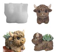 Silicone Highland Cows Tealight Candle Holder Resin Epoxy Mold, Scented Candle Jar, Trinket Container Storage Tray Molds, Succulent Plant Pot Table Ornament Casting Mould Home Wedding Party Decor