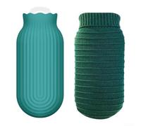 Silicone Hot Water Bottle 550 ml with Knitted Cover, Microwave and Cold Safe, Leak-Proof, Easy to Fill, for Hot and Cold Therapy, Pink (Green)