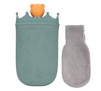 Silicone Hot Water Bottle with Cover, Recyclable 3-5h Insulation Hot Water Bag Food Grade Silicone Microwave Heating for Cold Compress Warm Hands Neck Shoulder Pain Relief (Green)