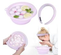 Silicone Ice Bowl for Face with Hairband,Collapsible Facebowl with Built-in Icetray,Washbowls for Facial Ice Bath,Portable Silicone Wash Basin for Facial Cleansing & Beauty,Home Travel Use(Purple)