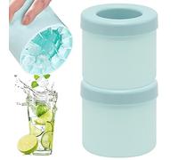Silicone Ice Bucket,Cube Moulds TAIZER 2PCS Silicone Ice Bucket Maker Ice Cube Tray with Lid Small Ice Cube Tray Ice Lattice Ice Cube Mold Ice Trays Cylinder Ice Storage Box (Blue)