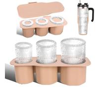 Silicone Ice Cube Maker for Stanley Cup Tumbler Ice Cube Tray 20-40oz with Lid for Making 3 Hollow Cylinder Kitchen Accessories for Freezer, Juice, Coffeee, Whiskey - Collapsible & Reusable (Brown)
