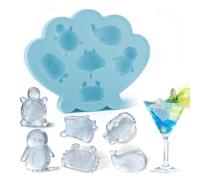 Silicone Ice Cube Mold, Ocean Shaped Ice Tray with Turtle Penguin Whale Shapes, Reusable Easy Release Large Ice Maker for Cocktails Drinks, Dishwasher Safe for Chocolate Jelly Home Party (Blue)