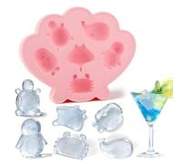 Silicone Ice Cube Mold, Ocean Shaped Ice Tray with Turtle Penguin Whale Shapes, Reusable Easy Release Large Ice Maker for Cocktails Drinks, Dishwasher Safe for Chocolate Jelly Home Party (Pink)