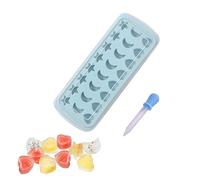 Silicone Ice Cube Mold with Stars Moons Hearts Shapes, Ice Ball Maker for Whiskey with Lid and Random Color Dropper, Blue Tray for Cocktails