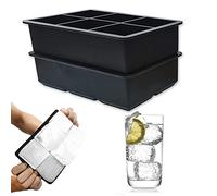 Silicone Ice Cube Tray, 2 Pack Ice Cube Mould with 6 Grids, BPA Free Easy Release Flexible Large Ice Cube Tray, Ice Trays, Large Ice Cube Moulds for Wine, Whisky, Drinks, Fruit Ice Cube(Black)