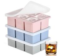 Silicone Ice Cube Tray for Freezer, 2" Big Silicone Ice Tray with Lid for Whisky, Easy Release Large Ice Cube Molds, Stackable Huge Square Cubed Bourbon Ice Cube Maker(3Pcs)