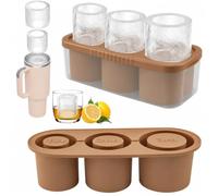Silicone Ice Cube Tray for Stanley, 3 Hollow Cylinder Ice Cube Molds, for Stanley Ice Cube Set with Ice lid Making for 30-40 Oz Stanleycups, Reusable Ice Cube Trays for Stanleys (Brown)
