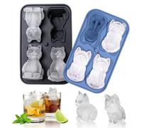 Silicone Ice Cube Tray, Pack of 2, 3D Ice Cube Tray, French Bulldog and Cat Animal Shape with Funnel Lid for Whiskey Cocktail, Blue and Black