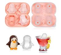 Silicone Ice Cube Tray, Penguin, 4 Compartments, Cute 3D Penguin Ice Cube Trays, BPA-Free, Reusable Ice Cube Tray, Ice Cube Tray with Lid and Funnel, for Ice Cubes, Whiskey, Cocktail, Juice