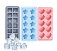 Silicone Ice Cube Tray Set, 3 Pack 10-Cube Ice Cube Trays in Pink Blue Grey, Star Shaped Ice Cube Moulds for Cocktail Parties and Home Bars, Flexible Design for Easy Release and Storage