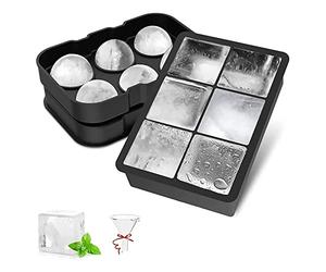 Silicone Ice Cube Tray (Set of 2), Large Ice Cube Moulds & Ice Ball Maker with Funnel, Easy Release, Reusable BPA Free Ice Tray for Whiskey, Cocktails, Baby Food, Craft, Homemade, Black