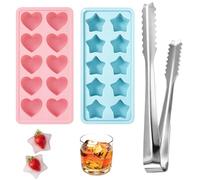 Silicone Ice Cube Tray, Star and Heart Shaped Ice Cube Trays with Tweezer, Novelty Ice Cube Moulds for Creative Drinks and Cocktails, Durable Kitchen Accessory Set with Flexible Design